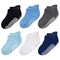 CozyWay Baby & Toddler Socks - Non-Slip Gripper to Prevent Toddler Slip - Soft Cotton Comfort for 12 Month Boy - Stay-Put Tab & No Kick Off Baby Socks - 6-12 Months, 6 Pack, Blue/White/Black